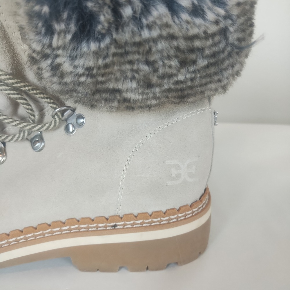 Sam Edelman Bowen Faux Fur Lined Lace Up Combat Boots Beige Suede Size 9.5 - Picture 3 of 7